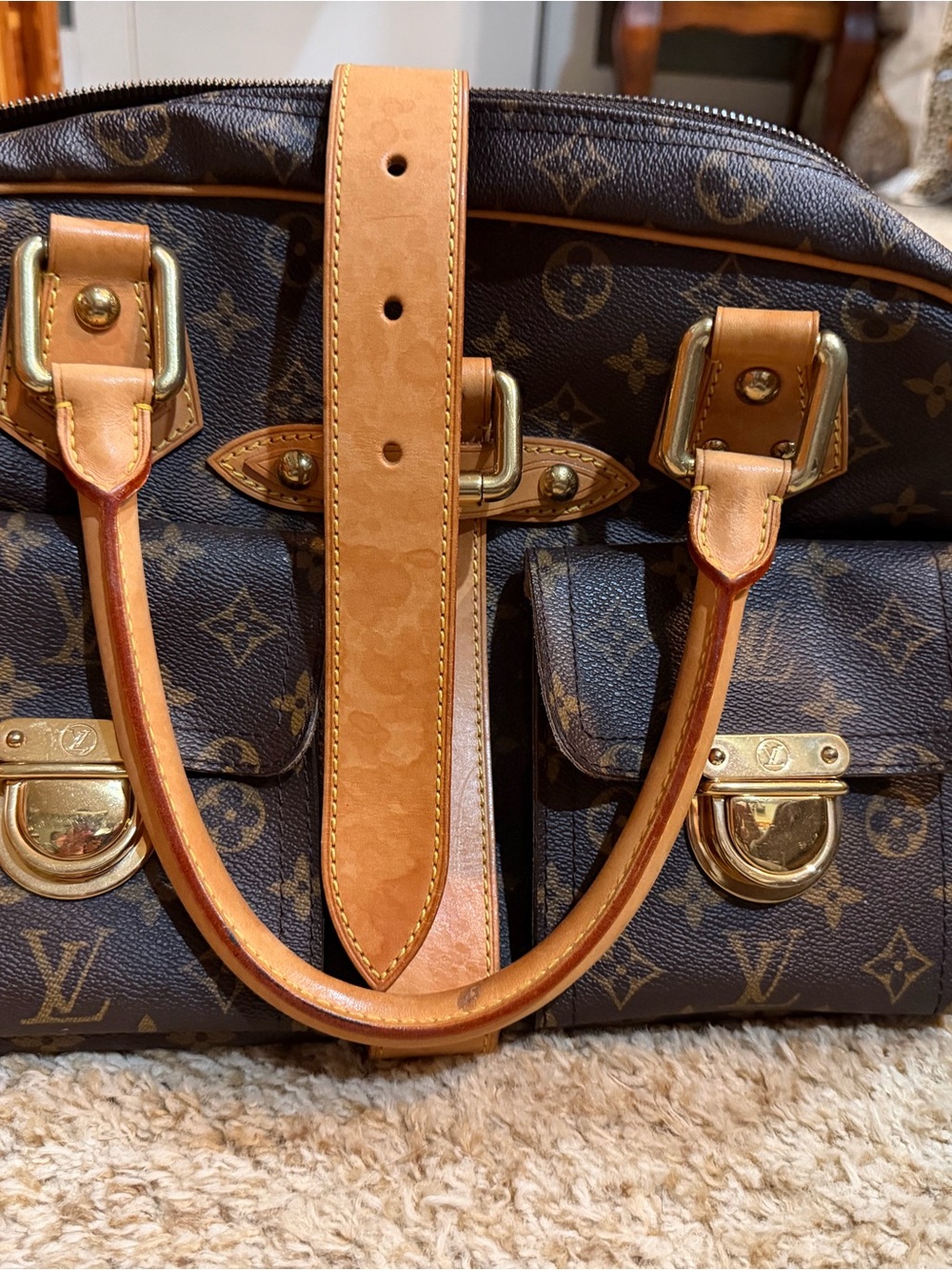 Louis Vuitton Tan Leather Interior Label with Blue Accent
